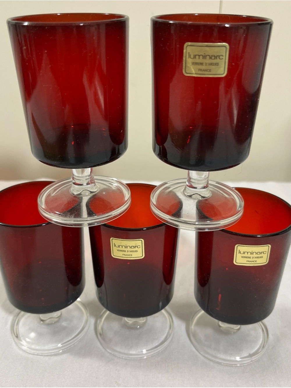 Cavalier Ruby Red Wine Glasses MCM Barware Cristal Darques France 3 3/4” Set 5